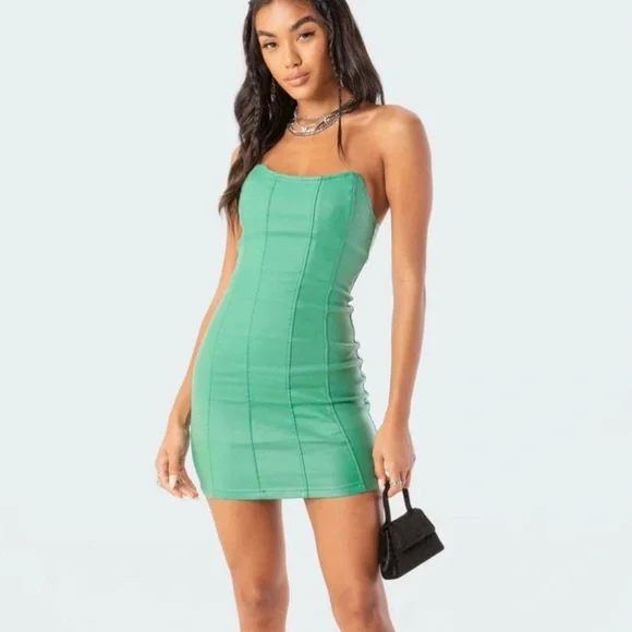 edikted green dress Edikted Women's Drop Waist Smocked Mini Dress main image 1